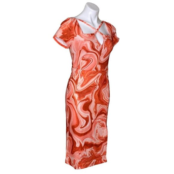 RACHEL Rachel Roy NWT $149 Swirl Cut Out Midi Dress, Orange White Women’s Size S - Picture 5 of 12